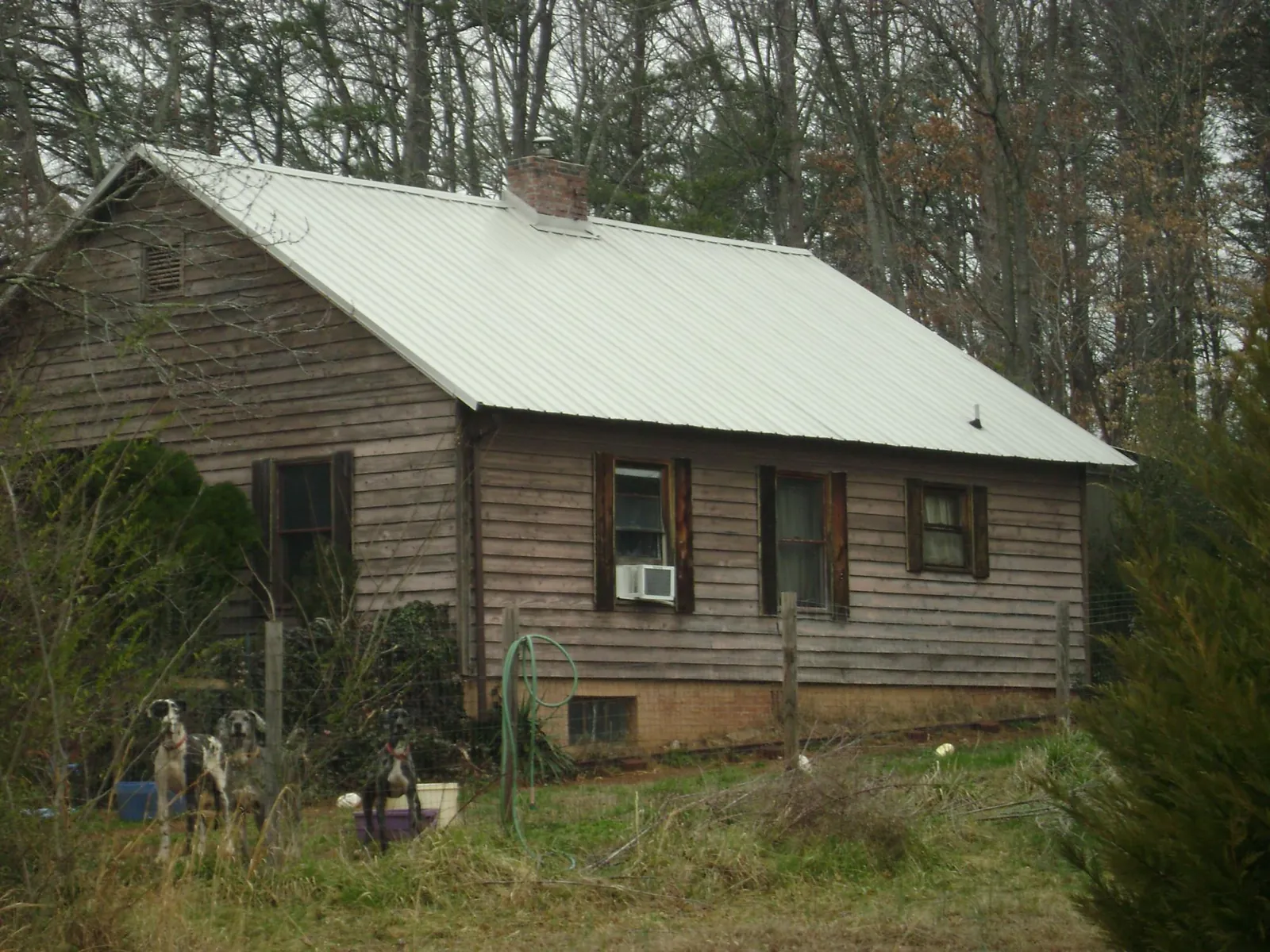 White metal roof on an old wood sided farmhouse, from a Metal Roof Installation job in Belmont